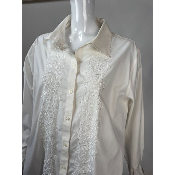 Gold Label Investments Non-Iron White Embroidered Button-Up Shirt 16W 100% Cotto - Picture 12 of 16